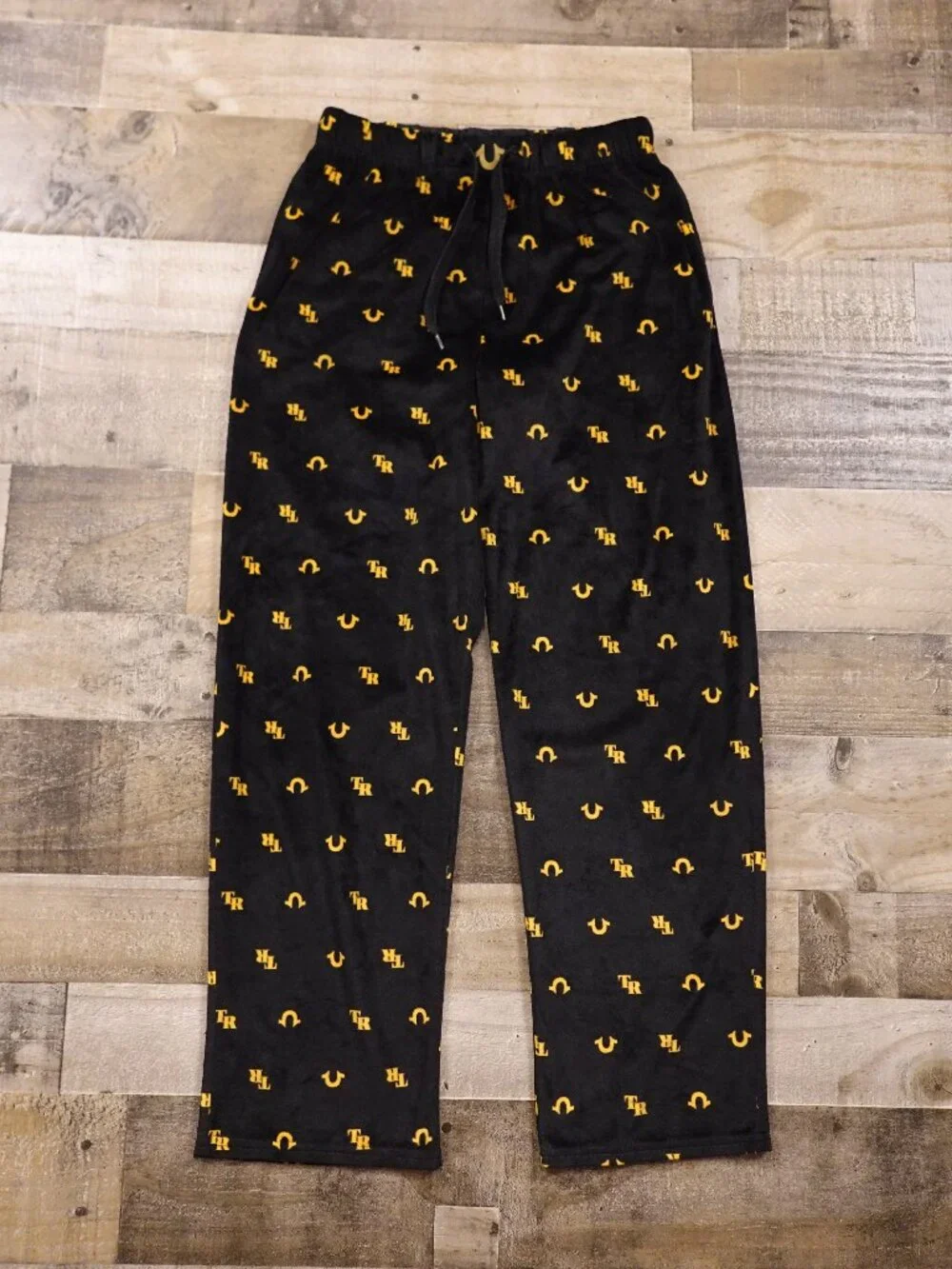 True Religion Logo Print Lounge Pants Men’s Small Black Gold‎ Pajama Bottoms